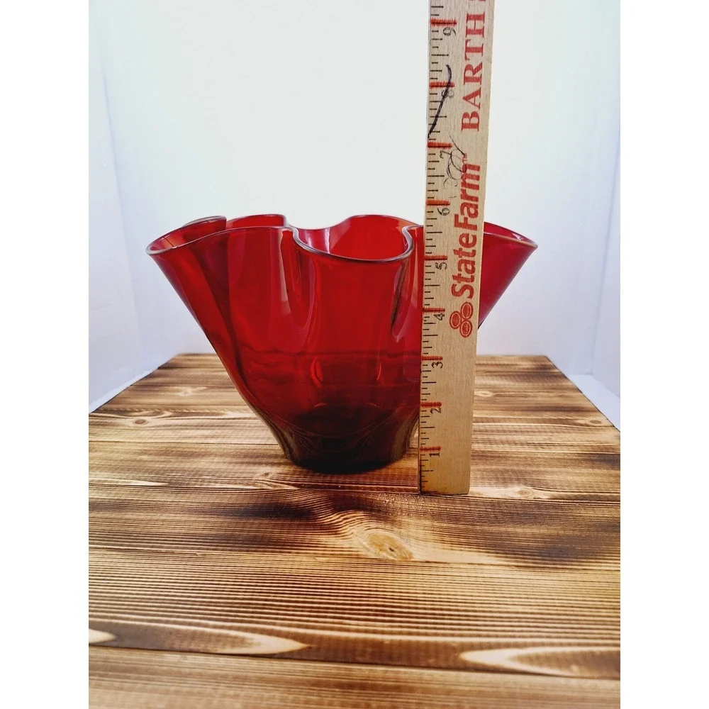 Vintage Ruby Red Footed Ruffled Glass Candy - Fruit Dish‎ 5.5